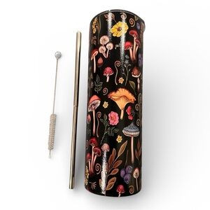Mushroom Tumbler Skinny with Lid Straw Cleaner Insulated Travel Coffee Mug 20oz